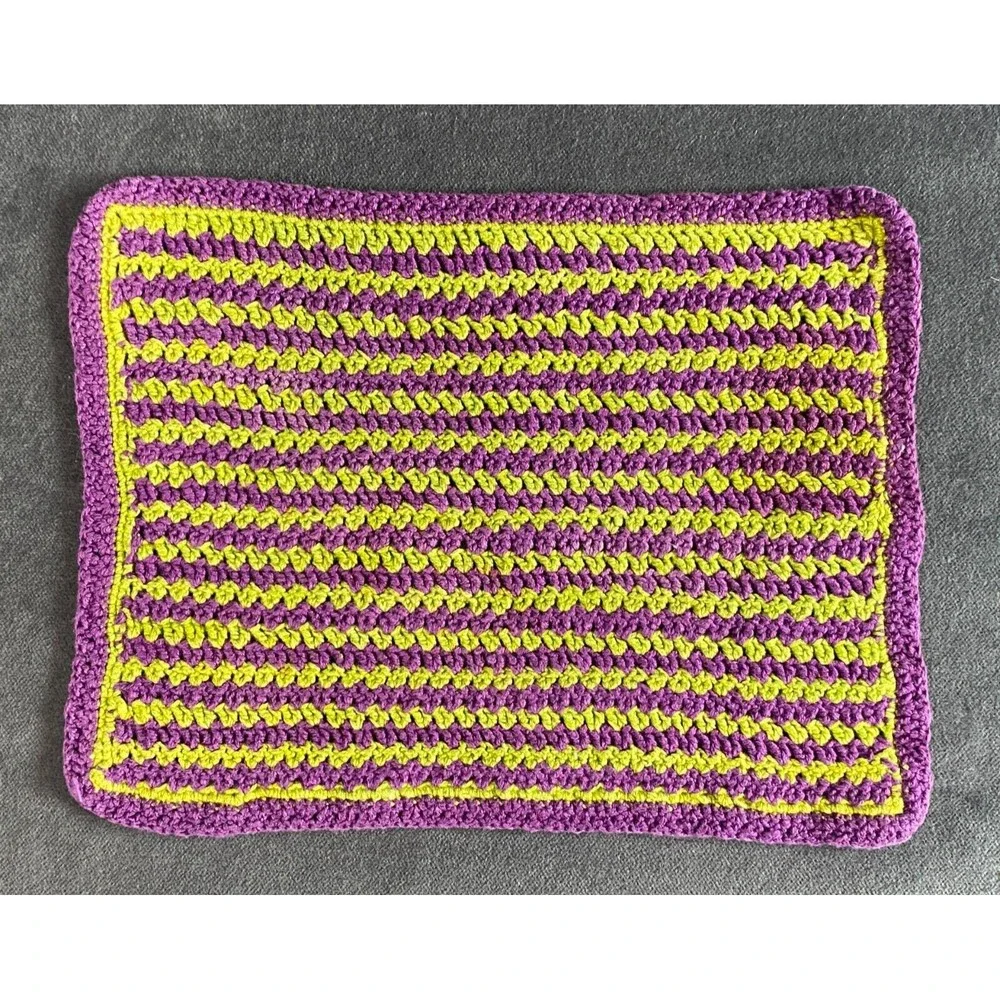 Crocheted Purple and Green Striped Pot Holder